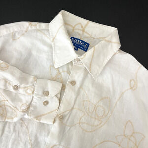 Inserch Linen Shirt Mens XXL 2XL Cream Embroidered Button Up Resort Coastal